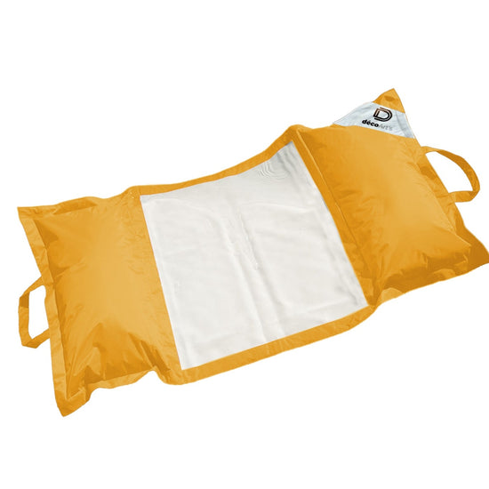 Pouf flottant piscine jaune miel XXL 170x90, matelas hamac à billes pour adulte, parfait pour extérieur, Deco-arts.fr