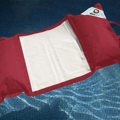 Pouf flottant piscine rouge piment, matelas hamac à billes pour extérieur, confort adulte, dimensions 170x90 cm, Deco-arts.fr