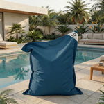 Finition et coutures pouf bleu pétrole