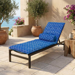 Set di 2 Cuscini Chaise Longue 195x60 Motif Nautique Blu + 2 Cuscini Cilindrici - Anti-UV