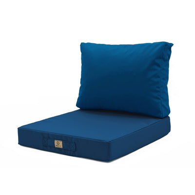 Ensemble de coussins pour salon de jardin Déco Arts, 60x70 cm, bleu pétrole, déhoussables et anti-UV, pour fauteuils et canapés.