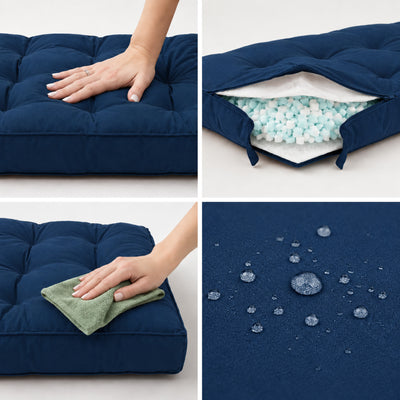 Set Cuscini Trapuntati per Panchina 100x50 Blu Petrolio - Spesso 15cm (1 Seduta + 2 Schienali)