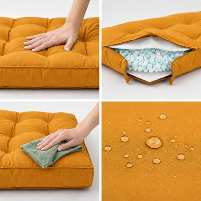 Set Cuscini Trapuntati per Panchina 120x60 Giallo - Spesso 15cm (1 Seduta + 2 Schienali)
