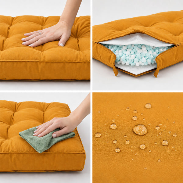 Set Cuscini Trapuntati per Panchina 100x50 Giallo - Spesso 15cm (1 Seduta + 2 Schienali)