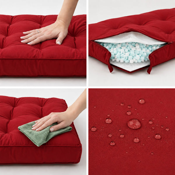 Set Cuscini Trapuntati per Panchina 100x50 Rosso - Spesso 15cm (1 Seduta + 2 Schienali)