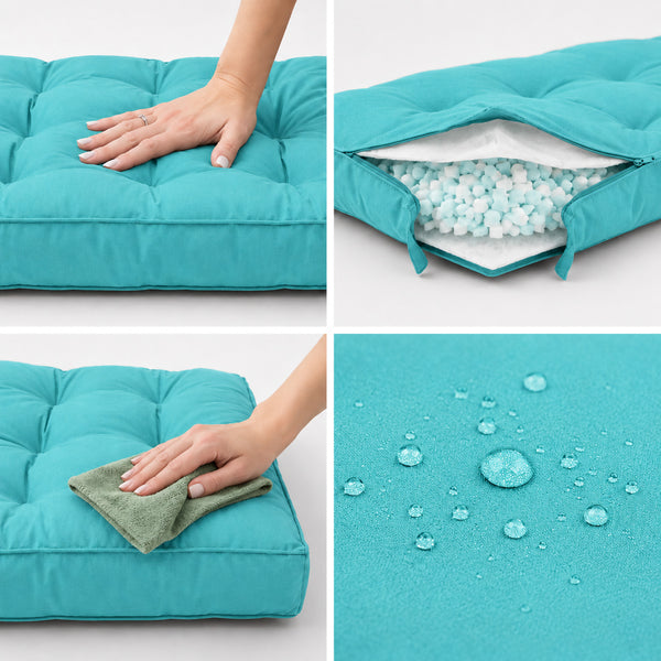Set Cuscini Trapuntati per Panchina 100x50 Blu Caraibi - Spesso 15cm (1 Seduta + 2 Schienali)