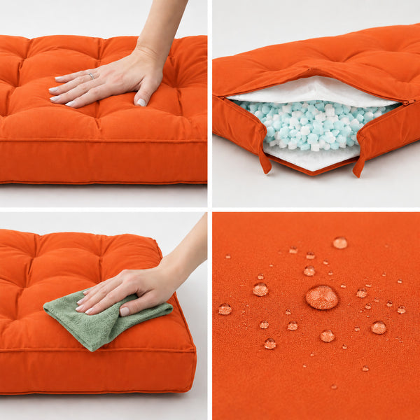 Set Cuscini Trapuntati per Panchina 100x50 Arancione - Spesso 15cm (1 Seduta + 2 Schienali)