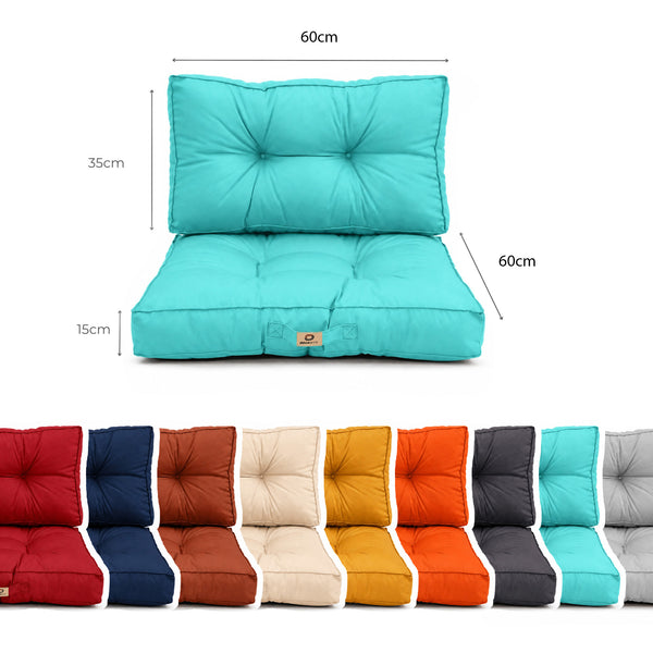 Set Cuscini Trapuntati 60x60 Blu Caraibi - Spesso 15cm & Morbido (Seduta + Schienale)