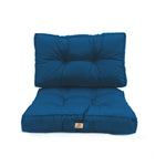 Ensemble de coussins capitonnés bleu pétrole, épais 15cm et moelleux, pour fauteuils et canapés, dimensions 50x50 cm.