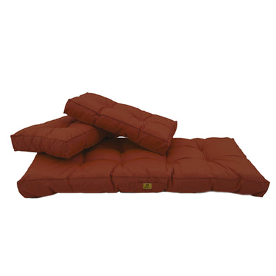 Coussin capitonné terracotta pour banquette 120x60cm, épais 15cm, composé d'une assise et deux dossiers, pour fauteuils et canapés.