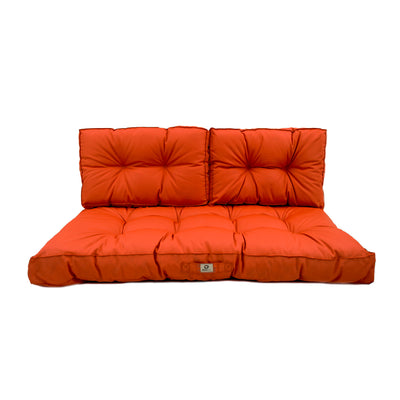 Ensemble de coussins capitonnés orange pour banquette, 100x50cm, épais 15cm, comprenant une assise et deux dossiers.