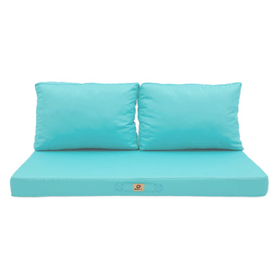 Ensemble de coussins de salon de jardin Bleu Caraïbes, déhoussables et anti-UV, pour fauteuils et canapés, 120x60 cm.