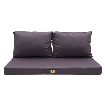 Ensemble de coussins pour salon de jardin gris carbone, déhoussables et anti-UV, comprenant 1 assise et 2 dossiers.