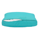 Ensemble de coussins de salon jardin bleu Caraïbes, déhoussables et anti-UV, pour fauteuils et canapés, comprenant 1 assise et 2 dossiers.