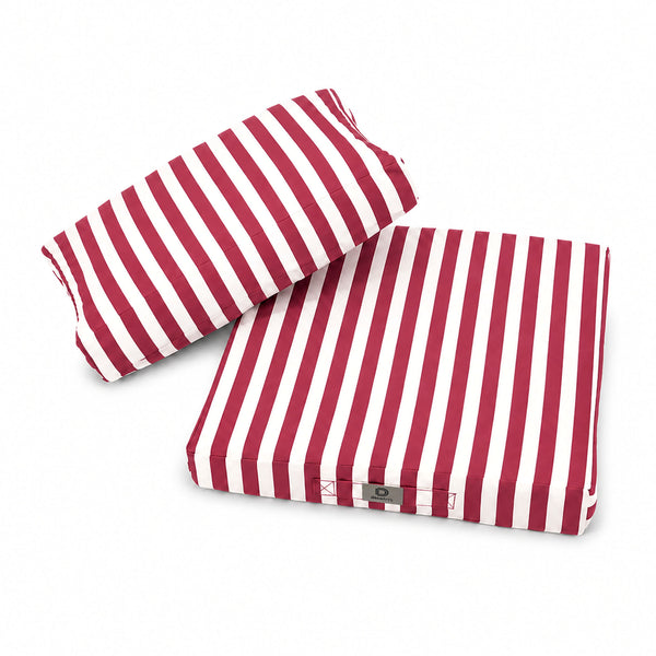 Ensemble Coussins Chaise Jardin 40x40 Rayure Rouge - Premium 270g (Assise + Dossier)