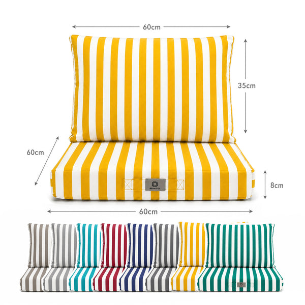 Set Cuscini Salotto da Giardino 60x60 Riga Gialla - Premium 270g (Seduta + Schienale)