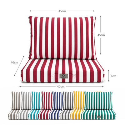 Ensemble Coussins Chaise Jardin 40x40 Rayure Rouge - Premium 270g (Assise + Dossier)
