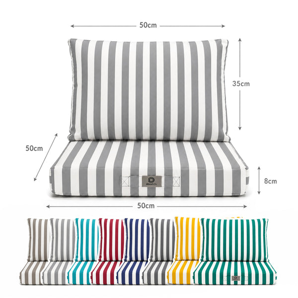 Set Cuscini Salotto da Giardino 50x50 Riga Grigio Chiaro - Premium 270g (Seduta + Schienale)