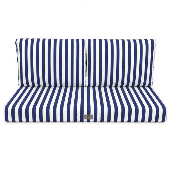 Set Cuscini Salotto da Giardino 100x50 Riga Blu Navy - Premium 270g (1 Seduta + 2 Schienali)
