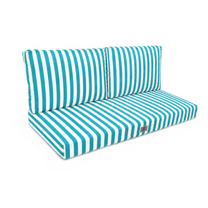 Set Cuscini Salotto da Giardino 100x50 Riga Turchese - Premium 270g (1 Seduta + 2 Schienali)