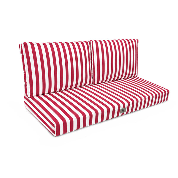 Set Cuscini Salotto da Giardino 100x50 Riga Rossa - Premium 270g (1 Seduta + 2 Schienali)