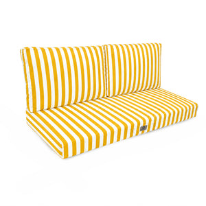 Set Cuscini Salotto da Giardino 100x50 Riga Gialla - Premium 270g (1 Seduta + 2 Schienali)