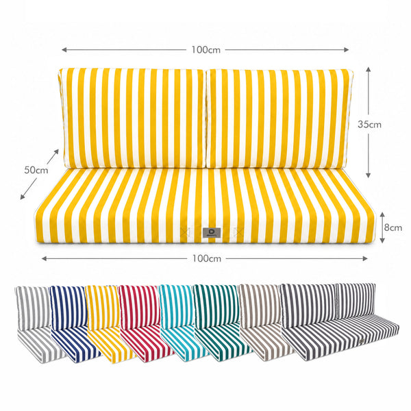 Set Cuscini Salotto da Giardino 100x50 Riga Gialla - Premium 270g (1 Seduta + 2 Schienali)