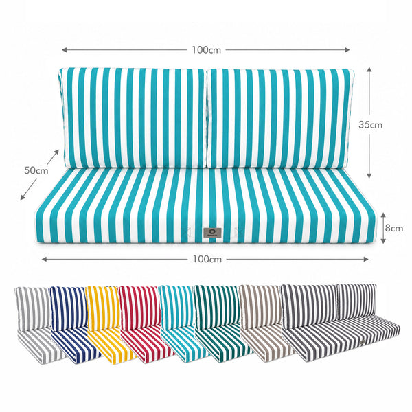 Set Cuscini Salotto da Giardino 100x50 Riga Turchese - Premium 270g (1 Seduta + 2 Schienali)