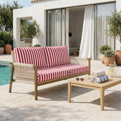 Set Cuscini Salotto da Giardino 120x60 Riga Rossa - Premium 270g (1 Seduta + 2 Schienali)