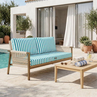 Set Cuscini Salotto da Giardino 120x60 Riga Turchese - Premium 270g (1 Seduta + 2 Schienali)