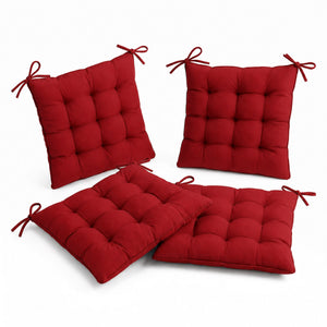 Set di 4 Cuscini per Sedia 40x40 Rosso Peperoncino - Interno ed Esterno (Idrorepellente con Lacci)