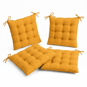 Set di 4 Cuscini per Sedia 40x40 Giallo Miele - Interno ed Esterno (Idrorepellente con Lacci)