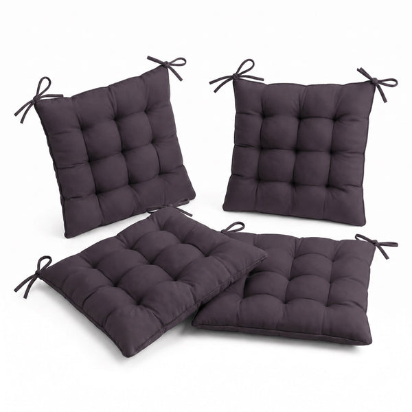 Set di 4 Cuscini per Sedia 40x40 Grigio Carbone - Interno ed Esterno (Idrorepellente con Lacci)