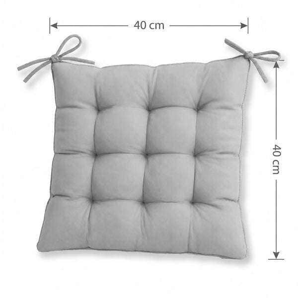 Set di 4 Cuscini per Sedia 40x40 Grigio Chiaro - Interno ed Esterno (Idrorepellente con Lacci)