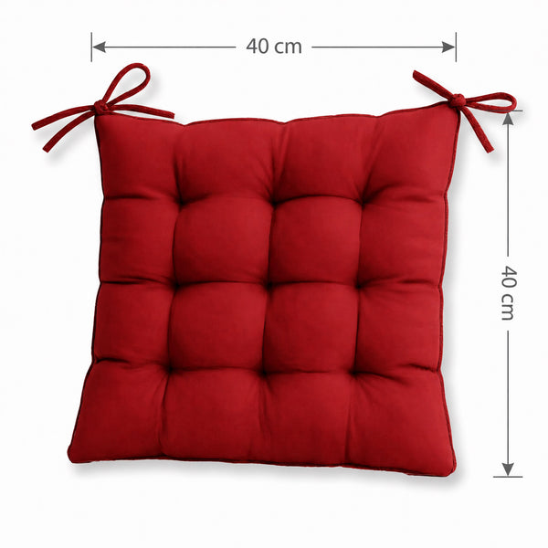 Set di 4 Cuscini per Sedia 40x40 Rosso Peperoncino - Interno ed Esterno (Idrorepellente con Lacci)