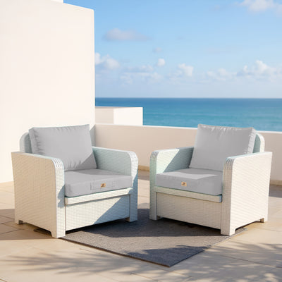 Ensemble de coussins pour salon de jardin Déco Arts, gris galet, déhoussables et anti-UV, pour fauteuils et canapés.