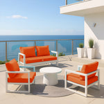 Coussins pour fauteuils et canapés de jardin, ensemble orange 50x50cm déhoussables et anti-UV, assise et dossier.