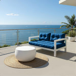 Ensemble de coussins capitonnés bleu pétrole pour banquette 120x60 cm, épais 15 cm, comprenant une assise et deux dossiers.