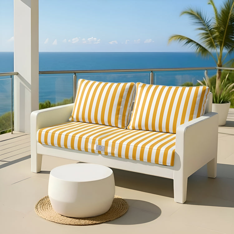 Coussins pour salon de jardin déhoussable 100x50cm - Rayure Jaunes - Deco-arts.fr
