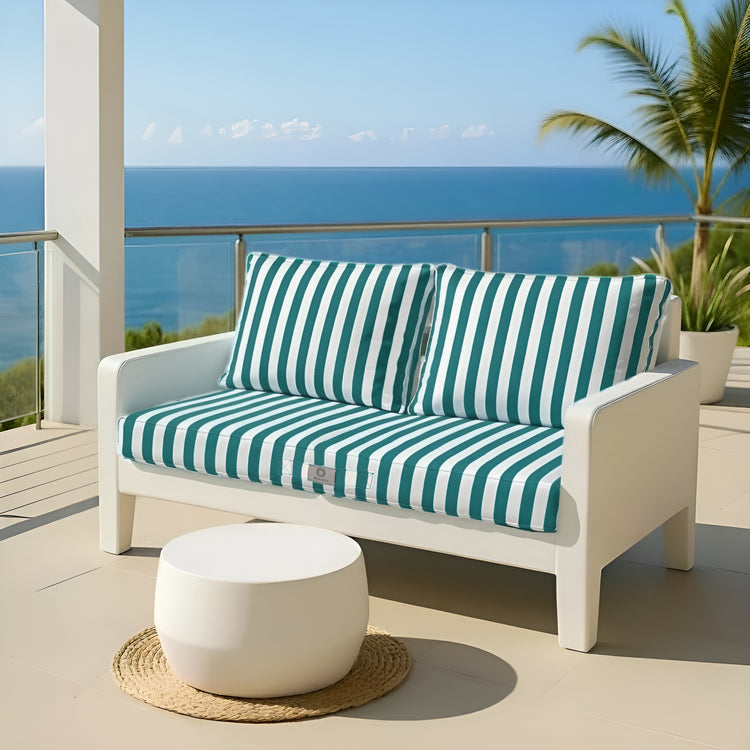 Coussins pour salon de jardin déhoussable 120x60cm - Rayure Vert - Deco-arts.fr