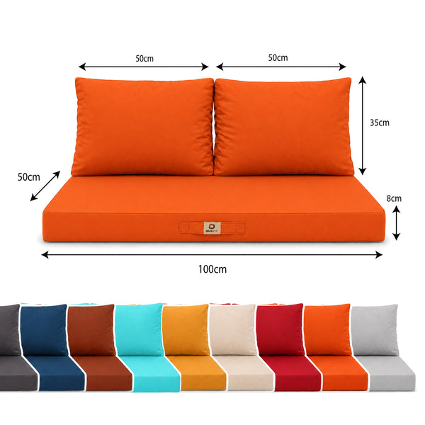 Set Cuscini Salotto da Giardino 100x50 Arancione - Sfoderabile & Anti-UV (1 Seduta + 2 Schienali)