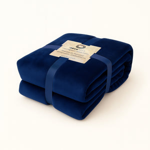 Coperta Sherpa in Flanella XXL 200x240 Blu Navy - Copriletto Spesso 480g/m² (Taglia Coppia)