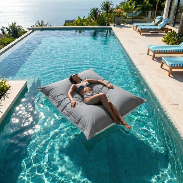 Fodera Pouf Galleggiante XXL 180x140 Grigio Ciottolo - (Fodera da Riempire - Spécial Piscina)