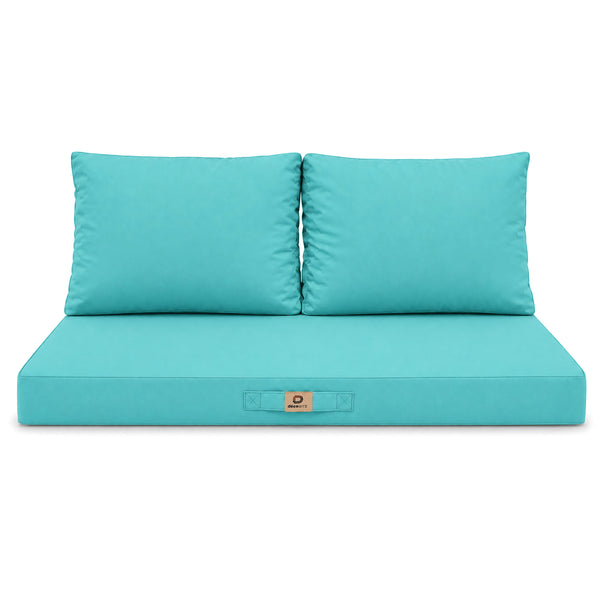 Set Cuscini Salotto da Giardino 100x50 Blu Caraibi - Sfoderabile & Anti-UV (1 Seduta + 2 Schienali)