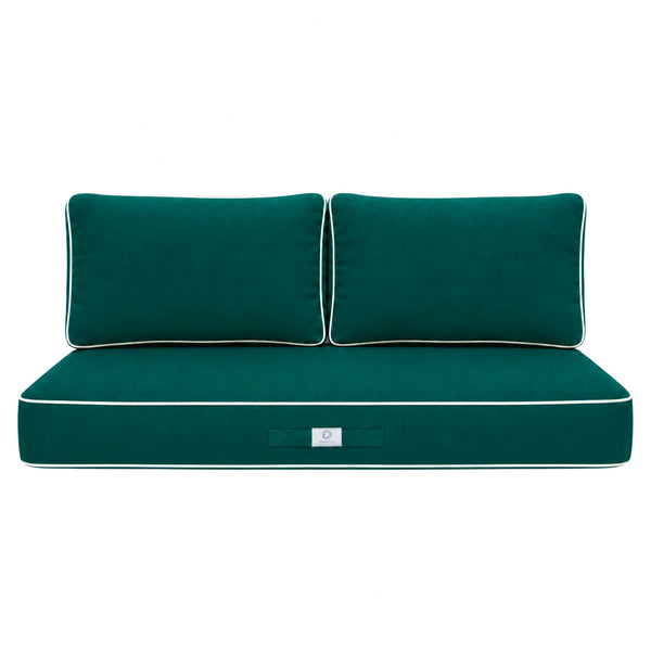 Set Cuscini Premium 120x60 Verde Smeraldo - 1 Seduta + 2 Schienali (Spesso 12cm & Passepoil)
