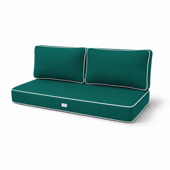 Set Cuscini Premium 120x60 Verde Smeraldo - 1 Seduta + 2 Schienali (Spesso 12cm & Passepoil)
