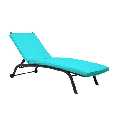 Matelas bain de soleil bleu Caraïbes pour transat, déhoussable et imperméable, dimensions 185x60 cm, par Deco-arts.fr