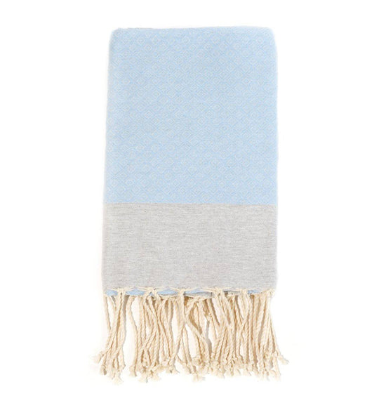 Fouta en coton petit losange 100x200cm bleu ciel - Deco-arts.fr