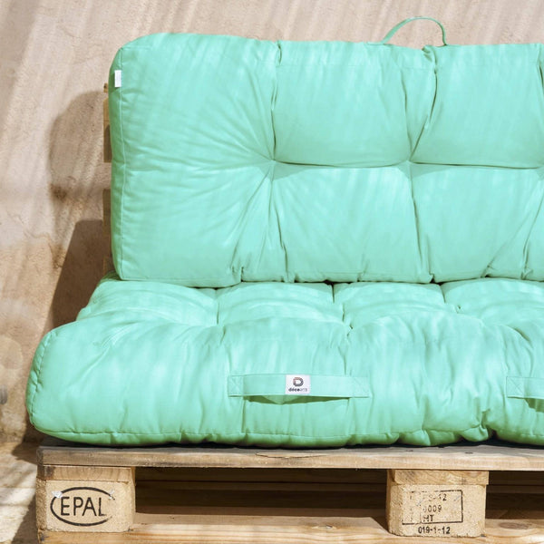 Ensemble de coussins palette vert mint 120x80 cm pour fauteuils et canapés, imperméables, épais 15 cm, anti-UV, Deco-arts.fr