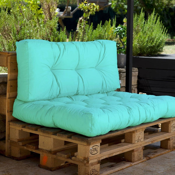 Ensemble de coussins palette vert mint 120x80 cm, imperméables et épais pour fauteuils et canapés, marque Deco-arts.fr.